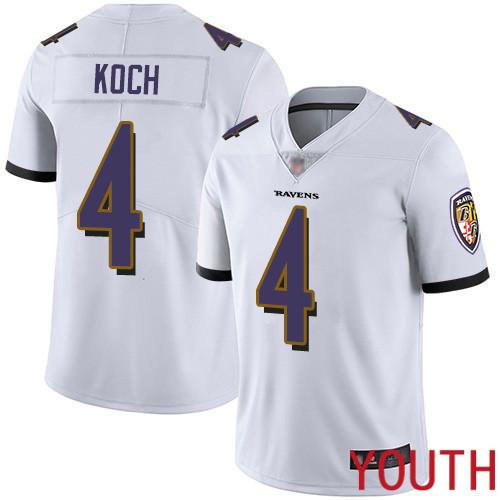 Baltimore Ravens Limited White Youth Sam Koch Road Jersey NFL Football #4 Vapor Untouchable->youth nfl jersey->Youth Jersey